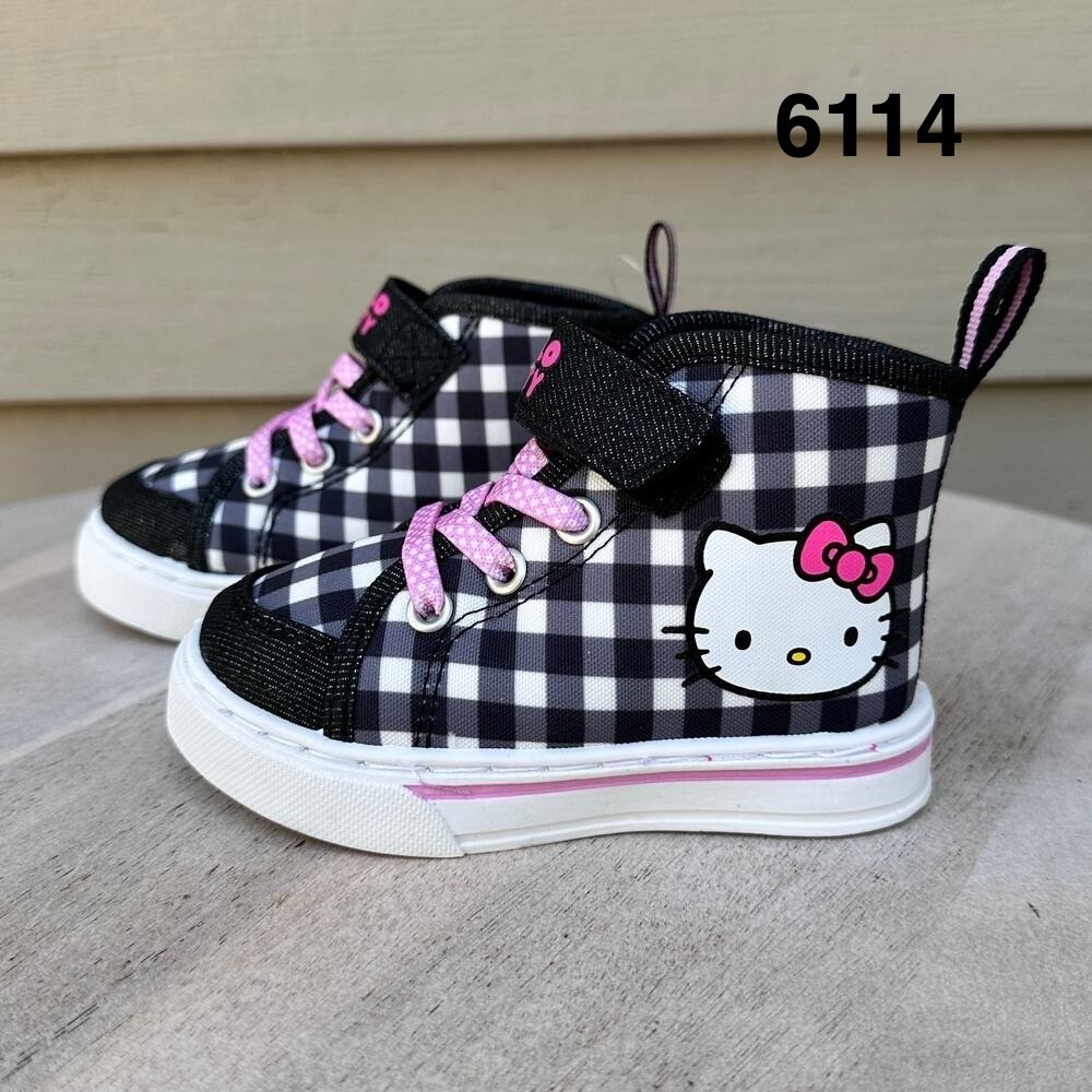 Hello Kitty Sanrio Girls Black White Gingham High Top Sneakers Size 6 NWT